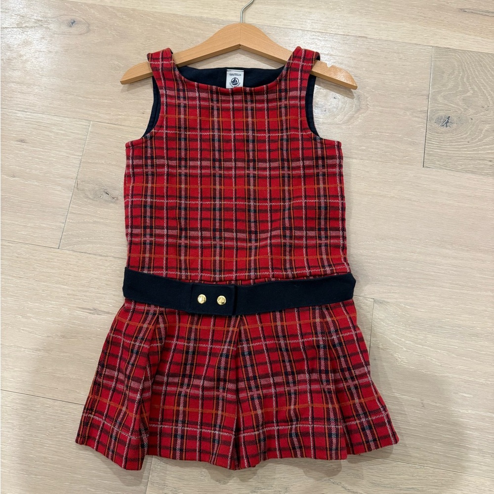 Petit Bateau little girl red plaid holiday dress